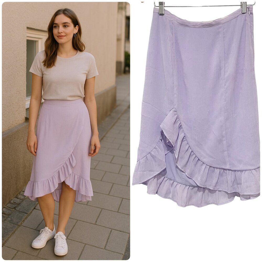 Urban Outfitters Lilac Ruffle Hem Midi Skirt Romantic Cottagecore Lavender